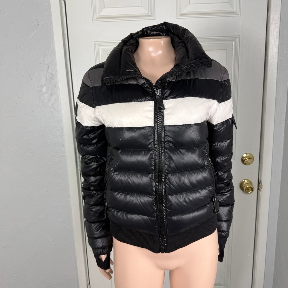 Sam New York Women's Jacket Small Down Stripe Full zip Coat Puffer Designer B3-2